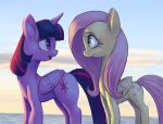  cutie_mark equid equine eyelashes female feral fluttershy_(mlp) friendship_is_magic green_eyes hair hasbro horn horse long_hair looking_at_another mammal my_little_pony pegasus pony purple_body purple_eyes raikoh-illust smile twilight_sparkle_(mlp) winged_unicorn wings yellow_body 