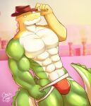  abs absurd_res alligator alligatorid anthro biceps bulge candy cheezychess clothed clothing crocodile crocodilian crocodylid dessert food food_creature glitch_productions gummigoo_(tadc) gummy_(food) gummy_creature hat headgear headwear hi_res humanoid living_candy looking_at_viewer male mammal muscular muscular_anthro muscular_male navel pecs reptile scalie solo tail the_amazing_digital_circus underwear 