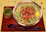  bowl butayaro1 chopsticks cup drink food food_focus highres meat no_humans noodles original ramen sparkle spoon tray 