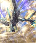  digimon digimon_(creature) dragon energy_wings forehead_jewel glint highres mechanical_wings metallicdramon midair nigreenwalker no_humans non-humanoid_robot robot robot_dragon sharp_teeth sky solo sunlight teeth wings yellow_eyes 