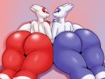  2020 5_fingers anthro anthrofied big_breasts big_butt blue_body breast_squish breasts butt collaboration deadpliss digital_drawing_(artwork) digital_media_(artwork) dragon duo eyelashes female female/female fingers kirbot12 latias latios legendary_pok&eacute;mon looking_at_viewer looking_back lying multicolored_body narrowed_eyes nintendo on_front pok&eacute;mon pok&eacute;mon_(species) pok&eacute;morph rear_view red_body seductive simple_background squish video_games white_body 