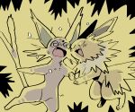  ambiguous_gender black_background duo eeveelution electricity electrocution espeon fangs hi_res jolteon kinnni-chan mammal nintendo open_mouth open_smile pok&eacute;mon pok&eacute;mon_(species) semi-anthro simple_background smile spiral_eyes teeth video_games 