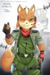  2018 anthro belt brown_body brown_fur canid canine clothed clothing eyebrows fox fox_mccloud fur gesture gloves green_eyes handwear hi_res jacket jewelry luzim-lukart male mammal necklace nintendo one_eye_closed ship solo standing star_fox tan_body tan_fur thumbs_up topwear vehicle video_games watercraft wink zipper 