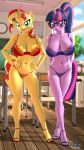  3d_(artwork) 9:16 anthro anthrofied anthroponiessfm areola big_breasts bra breasts cleavage clothed clothing digital_media_(artwork) duo equestria_girls equid equine eyewear female footwear glasses hand_on_hip hasbro hi_res high_heels horn mammal my_little_pony panties shoes sunset_shimmer_(eg) translucent translucent_clothing twilight_sparkle_(eg) underwear unicorn 