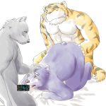  2006 anthro belly blush bodily_fluids canid canine censored cum cum_on_face eyes_closed felid genital_fluids group group_sex humanoid_hands kemono kotori male male/male mammal overweight overweight_male pantherine sex threesome tiger ursid 