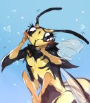  &lt;3 4_arms 4_wings antennae_(anatomy) anthro arthropod black_body black_eyes black_sclera blush female fireflufferz hi_res hymenopteran insect insect_wings multi_arm multi_limb multi_wing multicolored_body redraw solo two_tone_body wasp wings yellow_body 