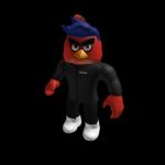  1:1 angry_birds anthro avian beak bird black_background black_bottomwear black_clothing black_pants blue_hair bottomwear brown_eyes cardinal_(bird) clothed clothing eyebrows feathers hair humanoid looking_at_viewer low_res male meme oscine pants passerine plantigrade reagan_the_bird red_body red_feathers roblox simple_background solo thick_eyebrows video_games 
