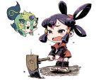  1girl abua bike_shorts black_eyes black_hair chibi japanese_clothes sakuna-hime sandals tensui_no_sakuna-hime white_background 