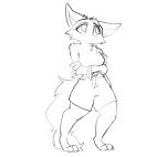  2020 absurd_res anthro barefoot bottomwear canid canine clothed clothing female fluffy fluffy_tail fox full-length_portrait fully_clothed fur hi_res mammal monochrome portrait shorts simple_background solo standing white_background zhan 