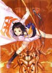  absurdres bakuretsu_tenshi black_hair boots cape hakua_ugetsu highres katsu_takane midriff orange_eyes scan school_uniform short_hair skirt solo 