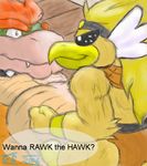  avian biceps bird bowser duo eyewear gay gs koopa male mario_bros muscles nintendo paper_mario rawk_hawk scalie sunglasses super_mario_bros. video_games 