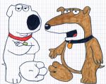  brian_griffin brown_body brown_fur canid canine collar family_guy feet foot_focus fur male mammal mewwtwwoo traditional_media_(artwork) vinny white_body white_fur 