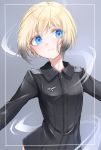  1girl blonde_hair blue_eyes bob_cut closed_mouth commentary erica_hartmann highres military military_uniform sikisikisikibu smile solo strike_witches uniform world_witches_series 