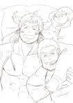  2boys abs animal_ears arm_around_shoulder bara bare_chest blush chest couple cow_ears facial_hair facial_scar forked_eyebrows goatee gunzo_(tokyo_houkago_summoners) hood hoodie hug katoributa_a male_focus multiple_boys muscle nipples o_o on_person open_clothes open_hoodie red_shirt scar scar_on_cheek shirt short_sleeves sideburns sketch sleeping smile stubble thick_eyebrows thought_bubble tokyo_houkago_summoners uncolored upper_body wakan_tanka yaoi 