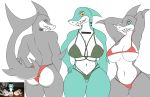  anthro big_breasts big_butt bikini blue_eyes breasts butt clothed clothing curvy_figure female female/female fish group marine plushie rear_view shark sharkgirl swimwear toy view voluptuous yellow_eyes 