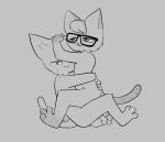  absurd_res animal_crossing anthro bob_(animal_crossing) domestic_cat duo eyewear felid feline felis geetarboi1 glasses hi_res hug male male/male mammal monochrome nintendo nude pawpads raymond_(animal_crossing) video_games 