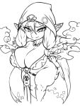  3:4 adelia_(changbae) big_breasts breasts changbae cleavage clothed clothing female goblin hi_res huge_breasts humanoid monochrome not_furry short_stack simple_background solo thick_thighs white_background 