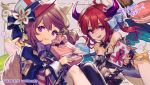 2girls animal_ears bow box brown_hair cat_ears cat_girl cat_tail character_request copyright_request dated demon_girl flower gift gift_box hair_bow hat hat_bow hat_flower horns lee_hyeseung multiple_girls open_mouth purple_bow purple_eyes red_hair short_hair smile tagme tail wings wrist_cuffs 