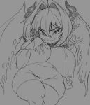  absurd_res adelia_(changbae) big_breasts breast_squish breasts changbae female hi_res holding_breast huge_breasts humanoid looking_at_viewer monochrome solo squish thick_thighs 