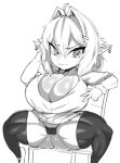  absurd_res adelia_(changbae) big_breasts breasts butt camel_toe changbae cleavage clothed clothing english_text female goblin hi_res huge_breasts humanoid legwear monochrome not_furry panties short_stack solo spread_legs spreading text thick_thighs thigh_highs underwear 