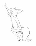  anthro canid canine clothed clothing fox fur hi_res mammal monochrome open_mouth open_smile reaching simple_background smile solo white_background zhan 