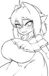  adelia_(changbae) big_breasts blush breasts changbae clothed clothing dress female goblin hi_res huge_breasts humanoid monochrome not_furry simple_background white_background 