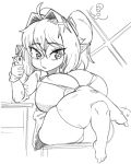  4:5 absurd_res adelia_(changbae) breasts changbae cleavage clothed clothing crossed_legs female goblin hi_res humanoid legwear monochrome not_furry panties solo thick_thighs thigh_highs underwear 