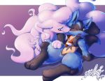  alolan_ninetales blush flustered gingy_k_fox licking licking_cheek lucario markings neckerchief ninetales nintendo pok&eacute;mon pok&eacute;mon_(species) pok&eacute;mon_mystery_dungeon regional_form_(pok&eacute;mon) scarf sitting tongue tongue_out video_games 