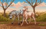  autumn duo equid equine female footprint jenery male male/female mammal pasture pose savanna tree zebra 