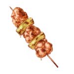  dripping food meat no_humans original shu-mai simple_background skewer white_background 