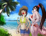  anthro arthropod arthropod_abdomen beach bikini black_hair bottomwear bra breast_size_difference breasts butt clothed clothing day dipteran duo female hair hotpants housefly insect insect_wings long_hair mantis nae non-mammal_breasts outside palm_tree ponytail red_eyes rotarr rotarr_(character) sand sea seaside shorts skimpy small_breasts smile standing sun_hat swimwear tree underwear water wings 
