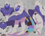  2020 anthro barefoot boss_monster bottomwear bovid caprine clothed clothing clothing_lift curtsey dress female fur goat human mammal mature_female protagonist_(undertale) skirt skirt_lift thong tomato_(artist) toriel undertale underwear vent video_games white_body white_fur 