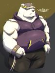  2020 3:4 absurd_res anthro belly bottomwear clothing fur hat headgear headwear hi_res hoodie kemono league_of_legends male mammal overweight overweight_anthro overweight_male owosillypanda pants polar_bear riot_games solo topwear ursid ursine video_games volibear white_body white_fur 