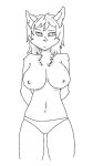  big_breasts black_and_grey breasts canid canine clothed clothing female ginrv_(met) mammal monochrome nipples panties solo topless topless_female underwear 