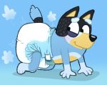  all_fours anthro bandit_(bluey) bluey_(show) canid canine canis clean_diaper diaper diaper_fetish digital_media_(artwork) disney domestic_dog fur hi_res kneeling male mammal simple_background smile solo tenerius 