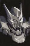  1boy absurdres autobot black_background close-up drift english_commentary greyscale highres looking_at_viewer mecha monochrome nem_(virtual_nemesis) no_humans science_fiction solo transformers white_eyes 