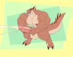  abstract_background anthro balls big_penis bodily_fluids dinosaur drooling ejaculation genitals hi_res male masturbation muscular muscular_anthro muscular_male nude penis reptile saliva scalie solo vein veiny_penis ws 