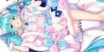  22jigen aqua_eyes aqua_hair bell blush bow candy dress gloves hat hatsune_miku headphones lollipop long_hair magical_mirai_(vocaloid) microphone scarf stars twintails vocaloid zettai_ryouiki 