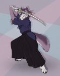  2020 4_toes 5_fingers anthro black_nose blue_eyes breasts canid canine canis digital_media_(artwork) female fingers holding_object holding_sword holding_weapon inkmaven mammal melee_weapon solo sword toes weapon wolf 