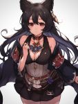  1girl animal_ears bags_under_eyes bare_shoulders black_hair breasts cleavage erune granblue_fantasy harvin highres koretsuki_azuma large_breasts long_hair nier_(granblue_fantasy) red_eyes solo 