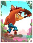  2020 4_fingers activision anthro balls bandicoot blush bottomwear brown_eyebrows bulge butt clenched_teeth clothed clothing crash_bandicoot crash_bandicoot_(series) digitslayer embarrassed eyebrows fingerless_gloves fingers footwear fur genitals gloves hair handwear male mammal marsupial pants penis shoes solo standing teeth topless torn_bottomwear torn_clothing torn_pants video_games 