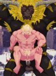  absurd_res admiral_(monster_hunter) anal anthro armpit_hair bodily_fluids body_hair capcom charcoal_inpachi chest_hair cum cum_in_ass cum_inside duo flaccid genital_fluids genitals hairy hi_res horn human male male/male mammal mane monster_hunter muscular penis primatius pubes rajang restrained size_difference video_games 