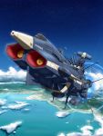  absurdres andromeda_(uchuu_senkan_yamato) blue_sky creatrail highres military military_vehicle no_humans outdoors sky space space_craft star_(sky) starry_sky turret uchuu_senkan_yamato_2202:_ai_no_senshi-tachi weapon 