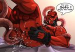  anal anal_object_insertion anus fingerless_gloves gloves hellboy hellboy_(comic) object_insertion red spread_anus tentacles 