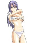  blue_panties breasts commentary medium_breasts melty_blood no_pants panties shirt_lift sion_eltnam_atlasia solo standing striped striped_panties toshibou_(satsukisou) tsukihime underboob underwear undressing 