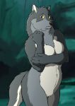  2017 anthro black_nose breasts canid canind canine canis countershade_face countershade_torso countershading digital_media_(artwork) female fur grey_body grey_countershading grey_fur hi_res looking_at_viewer mammal multicolored_body multicolored_fur nude slightly_chubby solo standing two_tone_body two_tone_fur ukabor wolf 