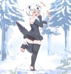  +++ 0x0082 1girl animal_ears ass bangs bare_shoulders black_swimsuit californian_sea_otter_(kemono_friends) closed_eyes commentary_request day elbow_gloves extra_ears eyebrows_visible_through_hair flying_sweatdrops from_behind full_body fur_collar gloves hair_ornament hands_up highres kemono_friends open_mouth otter_ears otter_tail outdoors shell shell_hair_ornament short_hair sidelocks snow solo standing standing_on_one_leg swimsuit swimsuit_skirt tail thighhighs toeless_legwear toes white_hair 