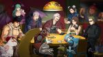  3girls 6+boys albert_wesker amaterasu android black_jacket blue_jacket capcom card chun-li company_connection crossover dante_(devil_may_cry) devil_may_cry devil_may_cry_5 dougi felyne glowing glowing_eyes gouki highres issun jacket jill_valentine monster_hunter monster_hunter:_world morrigan_aensland multiple_boys multiple_girls nergigante nero_(devil_may_cry) ookami_(game) playing_card rathalos red_jacket resident_evil resident_evil_3 resident_evil_5 rockman rockman_x ryu_(street_fighter) silver_hair smile stelarpidgin street_fighter street_fighter_ii_(series) sunglasses tank_top vampire_(game) wolf x_(rockman) zero_(rockman) 