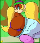  anthro beanie camel_toe clothed clothing davidsanchan donkey_kong_(series) ear_piercing ear_ring female hat headgear headwear hi_res kong looking_at_viewer lying mammal nintendo on_side panties pants_down panty_shot partially_clothed piercing pigtails primate solo tiny_kong underwear video_games 