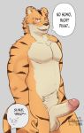  beastars bill_(beastars) black_stripes blush dialogue duo erection felid fur hi_res jayjay_(artist) male male/male mammal no_homo nude offscreen_character orange_body orange_fur pantherine question speech_bubble stripes tan_body tan_fur tiger watermark white_sclerea 